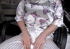 Satin crossdresser, white crossdresser