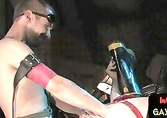 Bdsm stud makes a fist for hairy butthole