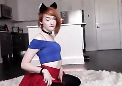 That Babe uses a buttplug and lazily fingers herself. Good view from the back. Tired of not having a dong, that babe blows her sextoy until it creams.