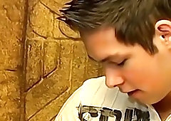 Cute young gay stroking his huge cock