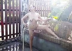 Nudist Exposed maid Naked housewife Shower country Bikini outdoor public garden butt cunt