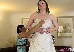 Busty granny licks out the bride to be