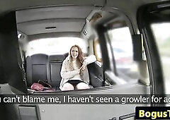 Hirsute redhead taxi customer from england gets cum in her muff after pov bang