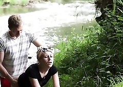 A whore Gal in Marvelous Nature has her Throat Full of Semen and is Cheerful / free