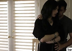 Brunette Hair and sexy pale tranny chick Ariel Demure is busy in her laptop, that babe receives some sex movie jointly with her stepbro. Ariel asks Da