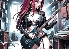 Hot Redhead plays Guitar, 4x three minutes AI Metal songs re-mixed in Ableton Live.