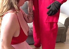 Booty blondie accepted a squid game challenge only to lose it and get fucked