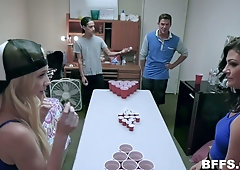 Three insatiable nasty chicks are fucked by horny guys at the party