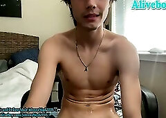 a 18 year old college student strokes his big dick on cam
