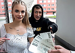 HUNT4K. Blonde chick Naomi Love is showing off her natural boobs and cheating on her BF in front of him