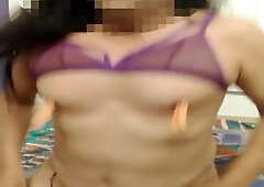 Riding cock wild with nippls clamp...