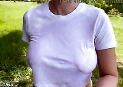 MILF with amazing tits public braless