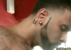 Beefy jock gets cumshot