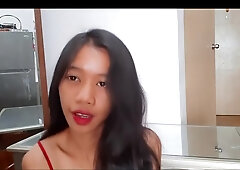 Asian Slut Masturbates Her Pussy With Different Toys Right On The Table