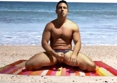 Gay towel challenge, gay beach masturbation, gay big cock