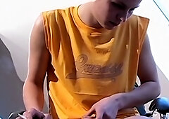 Stone, the dominant man, indulges in smoking cigars while pleasuring himself