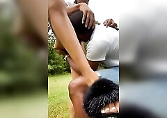 Ebony Man Sucks and Gets Banged Outdoors