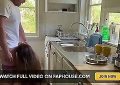 Husband Gets Horny Watching Hot MILF Wife Doing the Dishes, Takes Her From Behing and Gives His Load