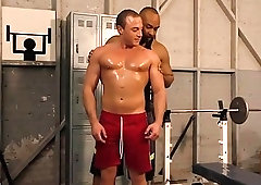 Super muscular guys porking in the gym
