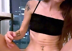 Small titted teen amateur rides dong and she loves it