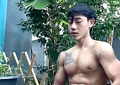 Jerking off and spraying a big load