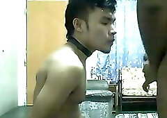 Asian Twink Handcuffed and Made to Suck Cock