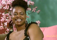 Chubby ebony mommy Necie gives a naked interview.
