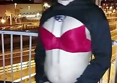 Taniax T,walks on the streets wearing small chastity cage and lingerie