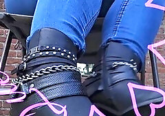 Showing how to play with boots.