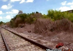 Frat boy rides black cock