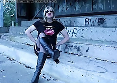 crossdressed and talking outdoors