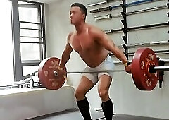 A Chinese Muscle Man Workout in Sexy Tights with a big Bulge 08