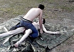 Damien gets shocked on the tarp