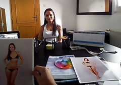 Stunning babe in see-through lingerie is sucking down on the knees