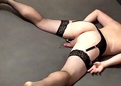 Crossdresser with perfect booty in seductive lingerie