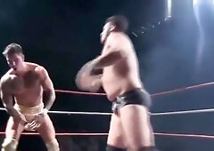 Tatted Irish Muscle Wrestler in Gold Trunks vs Chunky Heel