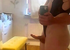 posing and jerking in new lingerie