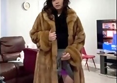 Asian sissy masturbate in sable fur coat