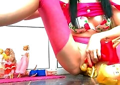 Innocent Babe Masturbates with Dolls & then Piss on Them