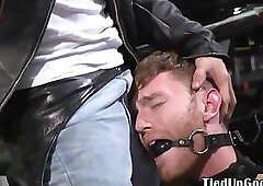 Ripped bdsm dom restrains and gags ginger sub