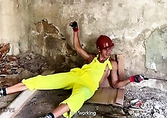 3 workers screwed a fragile boss at a construction web page.