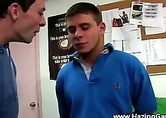 Hazing teens made to suck and lick cock