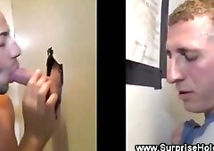 Straight guy loved his blowjob throguht he gloryhole