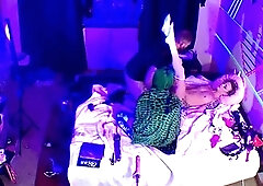 Two small titty brunettes fuck on cam