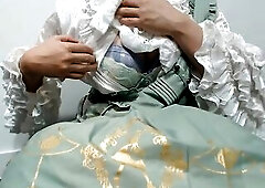 Crossdresser Wearing a Green Girly Costume and a Sanitary Towel, then Jerking off 男の娘 洋服 偽娘 03