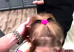 Dirty cops destroy tight teen and feed her with cum