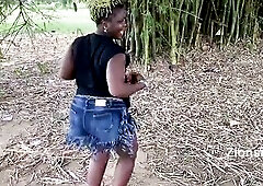 Afro Black Hot Ebony Beauty Dances in Public with Laughter