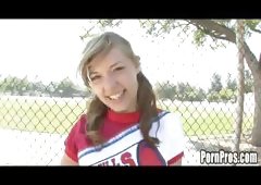 Teen Nicole Ray gets horny after cheerleading practice.