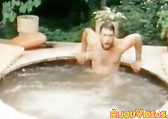 Bearded vintage homo strokes while his booty buddies blow