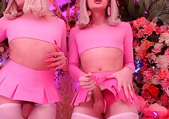 Two hot futanaris tease and pleasure themselves on cam